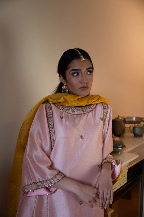Shalimar Bagh pink sufi choga with pista green paki salwar