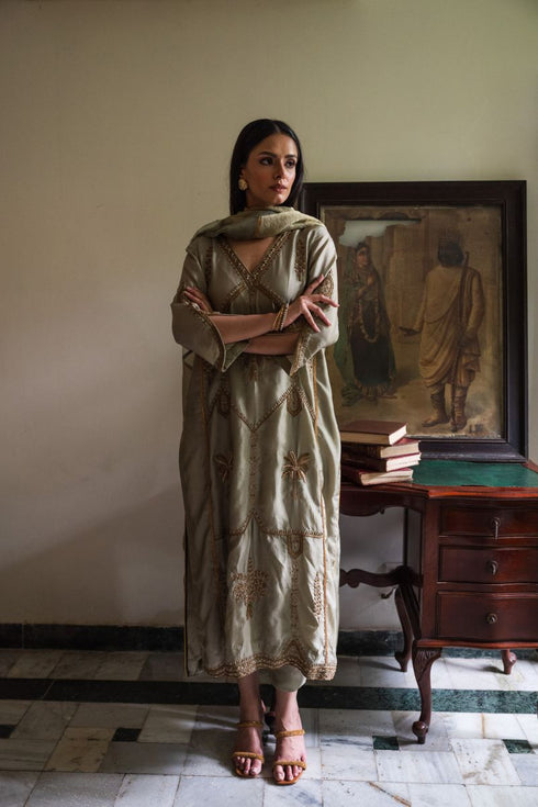 Shalimar Bagh pista green kurta with pants