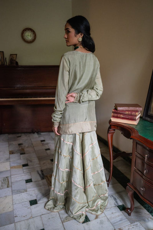 Shalimar Bagh pista green maala kurta with gharara