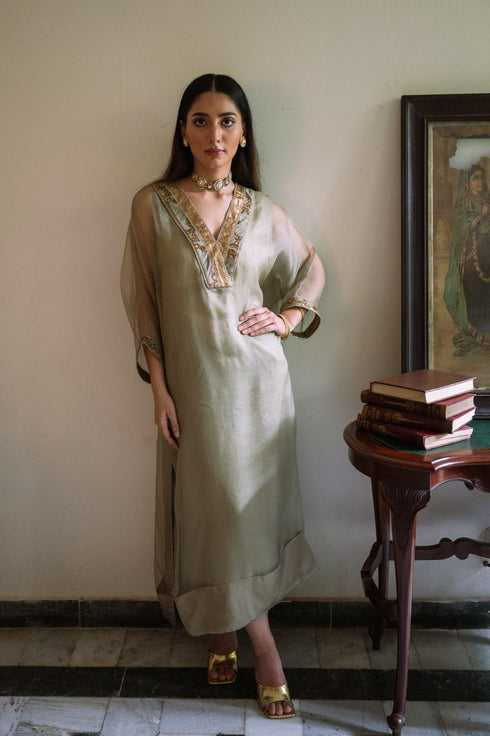 Shalimar Bagh sage green waahida kaftan