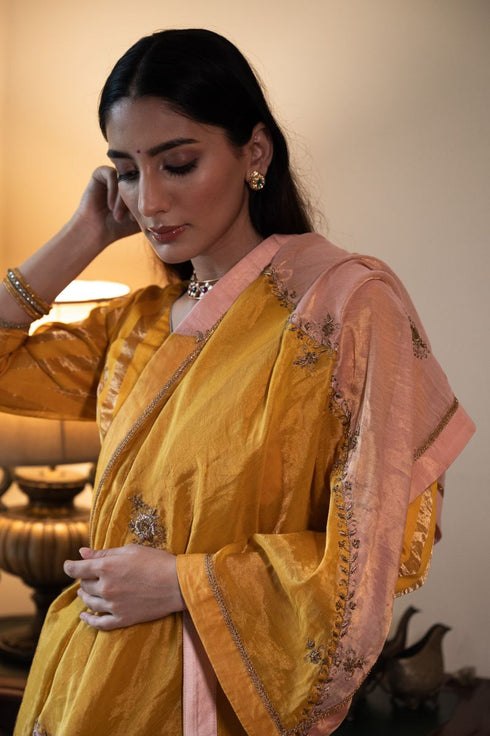 Shalimar Bagh yellow and pink chinar sari