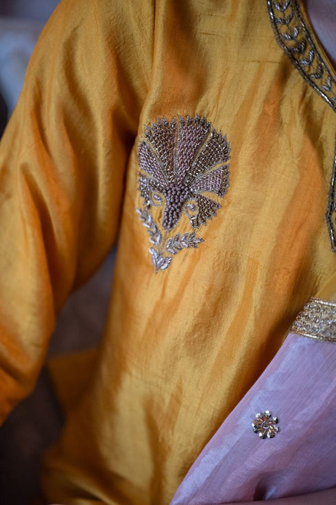 Shalimar Bagh yellow anisha kurta with pista green Sharara