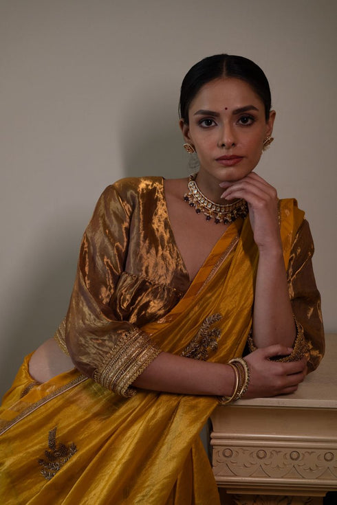 Shalimar Bagh yellow sati sari