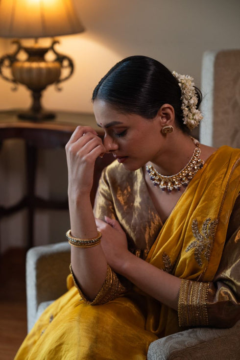 Shalimar Bagh yellow sati sari