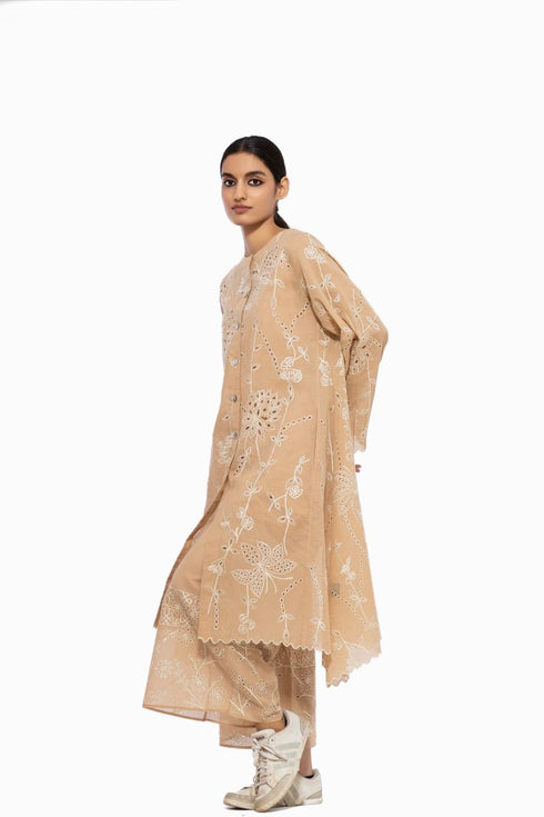 Shell cutwork embroidered handloom cotton tunic