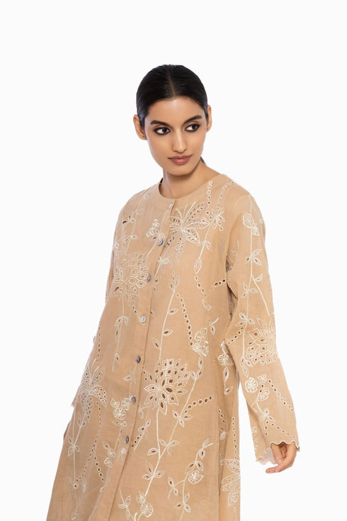 Shell cutwork embroidered handloom cotton tunic
