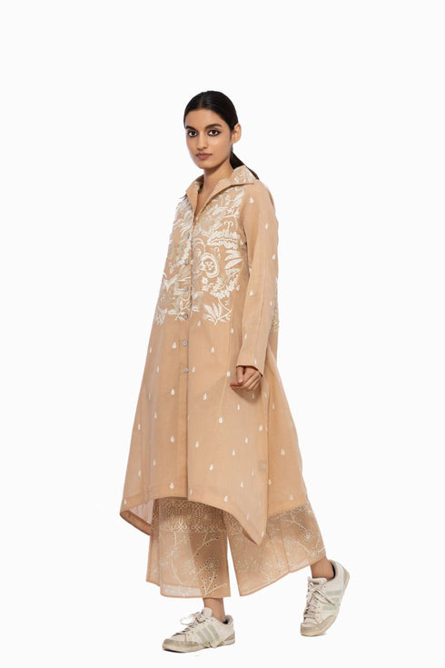Shell thread embroidered handloom cotton tunic