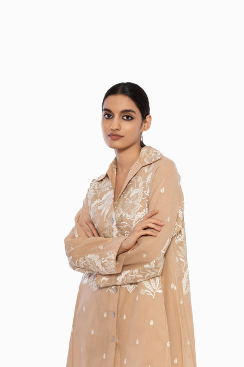 Shell thread embroidered handloom cotton tunic