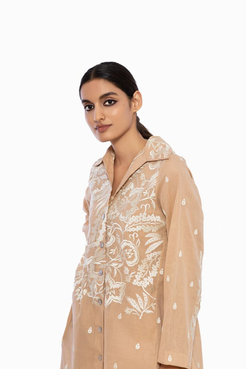 Shell thread embroidered handloom cotton tunic
