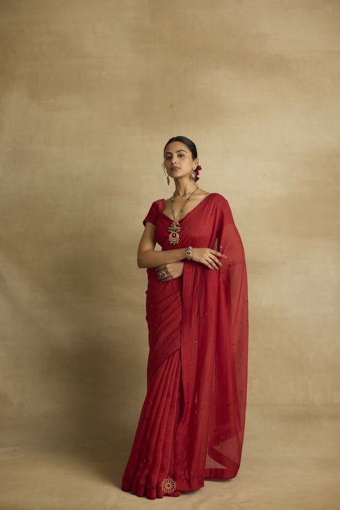 Sitara scarlet red sari set