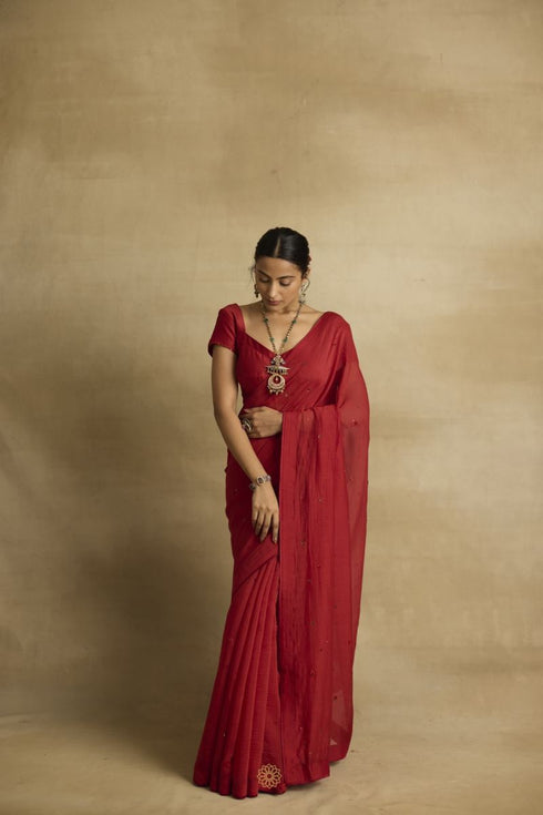 Sitara scarlet red sari set