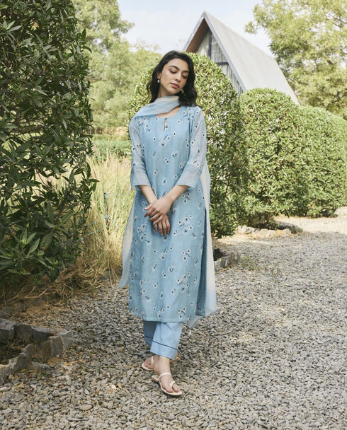 Sky embroidered kurta set