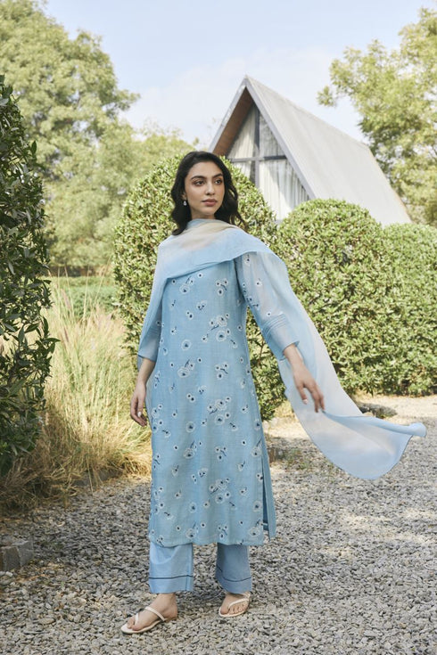 Sky embroidered kurta set