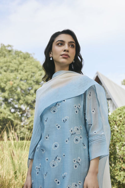 Sky embroidered kurta set