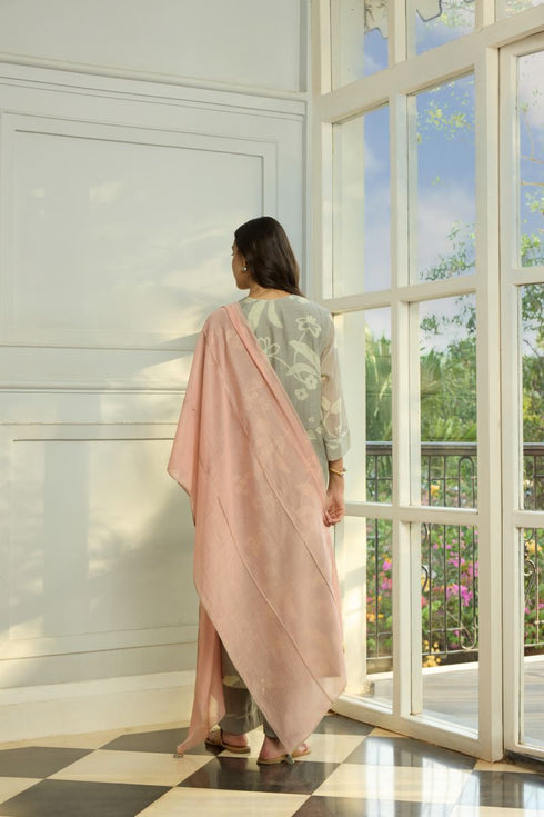 Slate thread embroidered kurta set