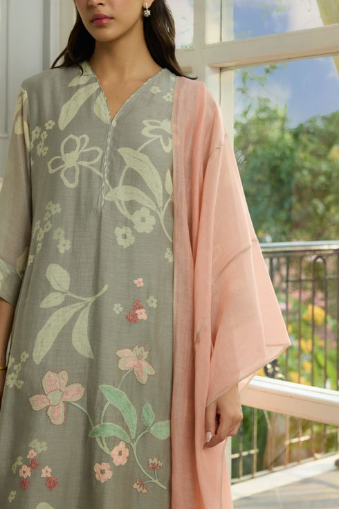 Slate thread embroidered kurta set