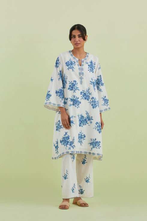 Sneha blue and off-white A-line short kurta set
