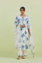 Sneha blue and off-white printed straight long kurta set