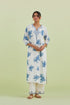 Sneha blue and off-white printed straight long kurta set