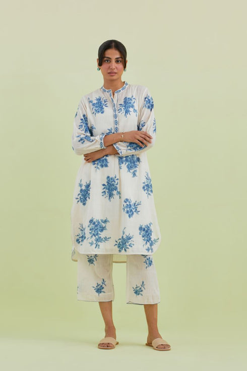 Sneha blue and off-white short kurta with pants