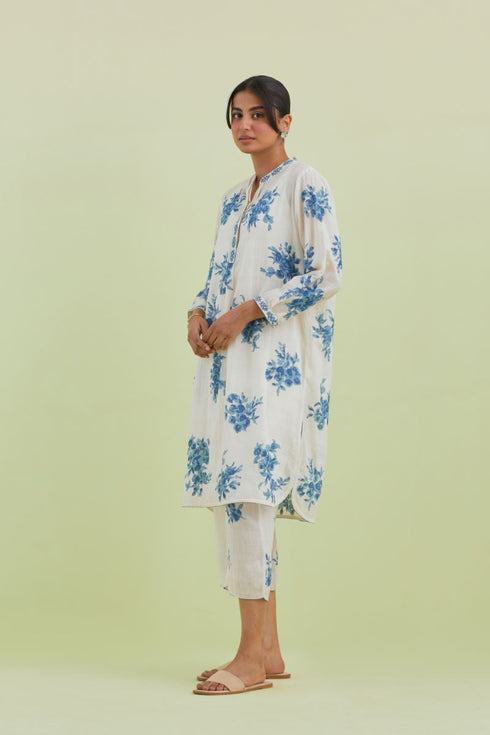Sneha blue and off-white short kurta with pants