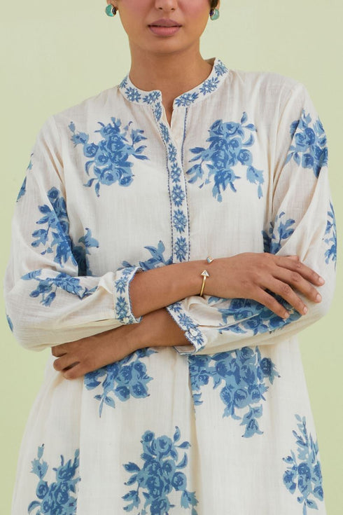 Sneha blue and off-white short kurta with pants