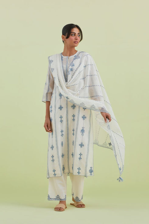 Sneha blue and off-white straight kurta set