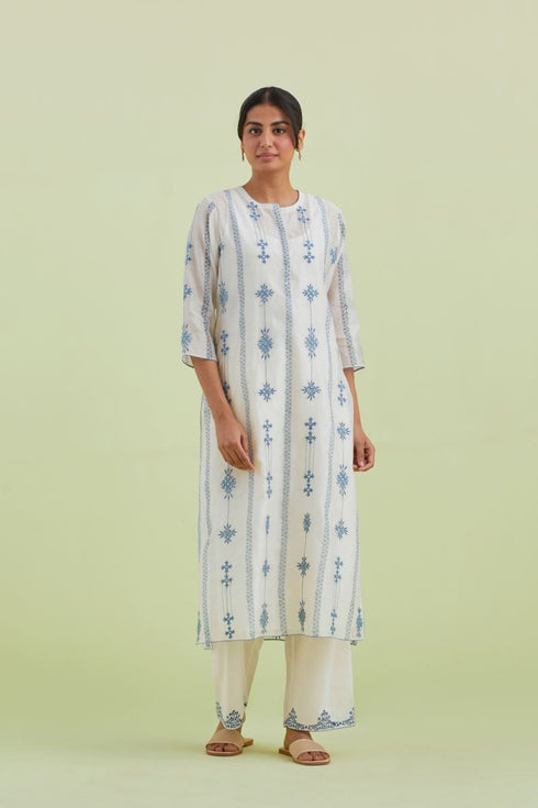 Sneha blue and off-white straight kurta set