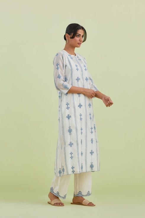 Sneha blue and off-white straight kurta set