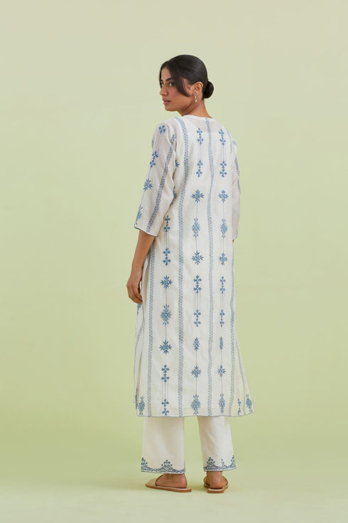 Sneha blue and off-white straight kurta set