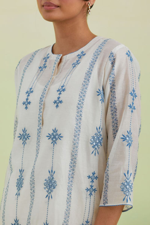 Sneha blue and off-white straight kurta set