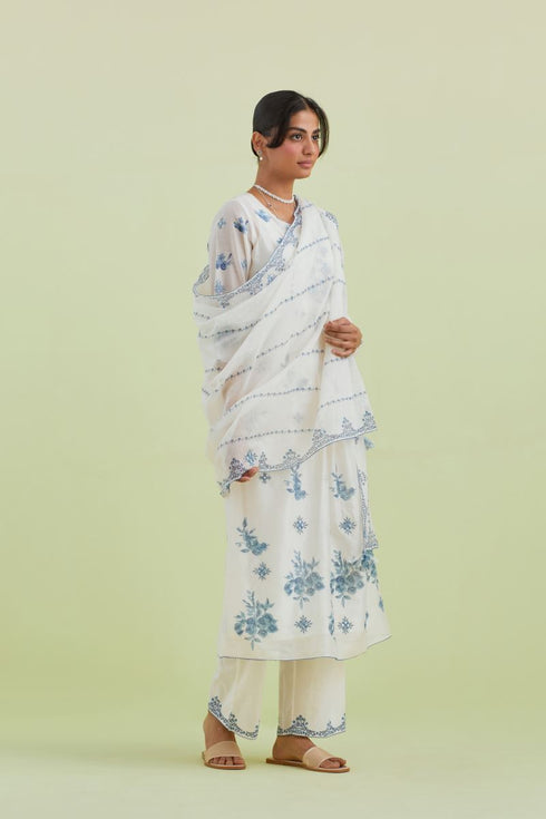 Sneha blue and off-white straight long kurta dress set