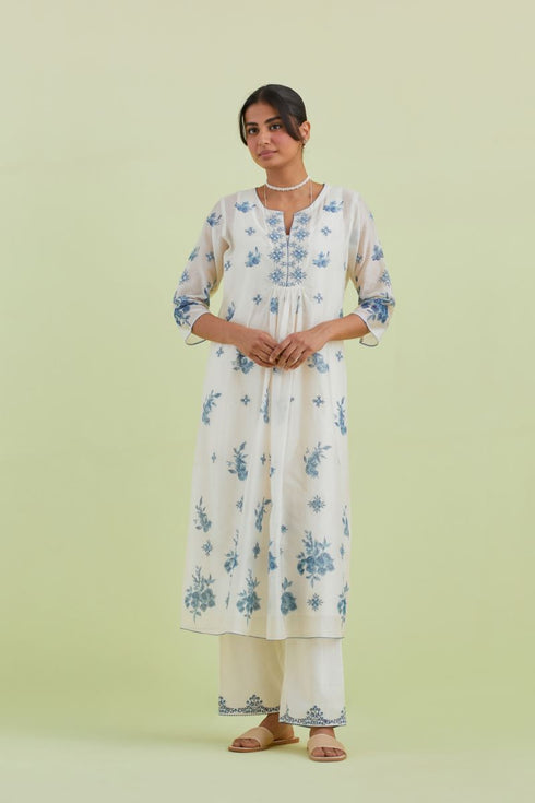 Sneha blue and off-white straight long kurta dress set