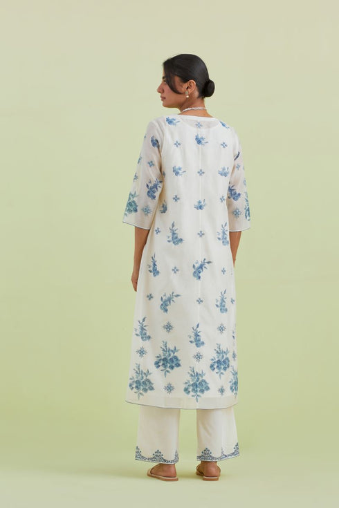 Sneha blue and off-white straight long kurta dress set