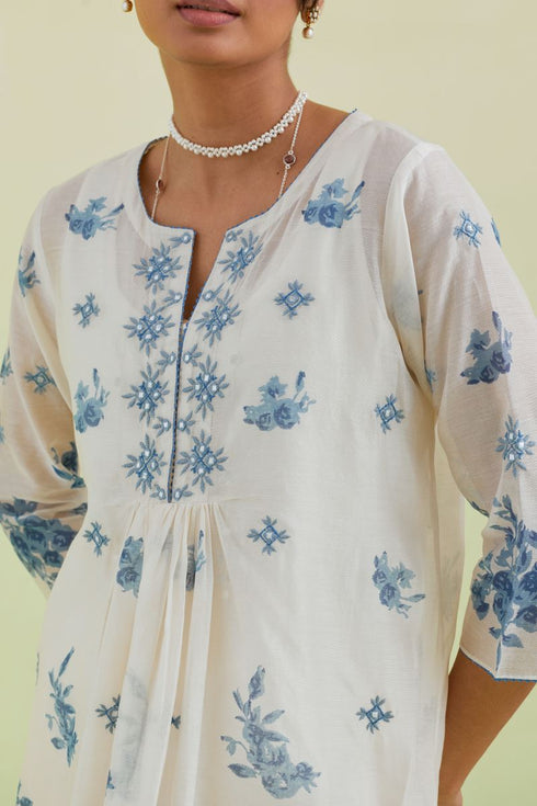 Sneha blue and off-white straight long kurta dress set