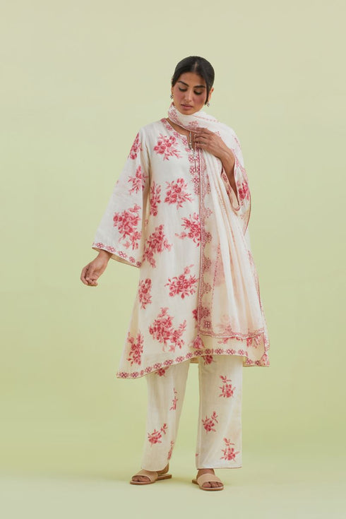Sneha pink and off-white A-line short kurta set