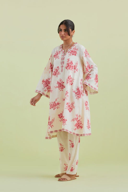 Sneha pink and off-white A-line short kurta set
