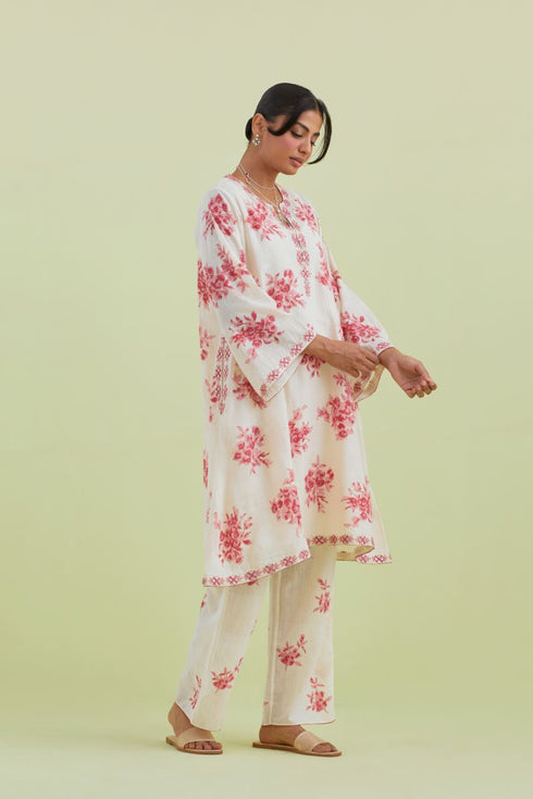 Sneha pink and off-white A-line short kurta set