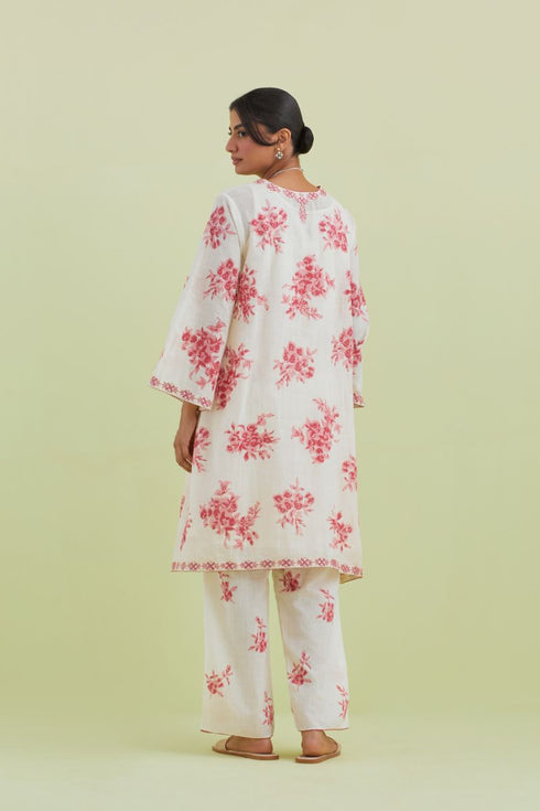 Sneha pink and off-white A-line short kurta set