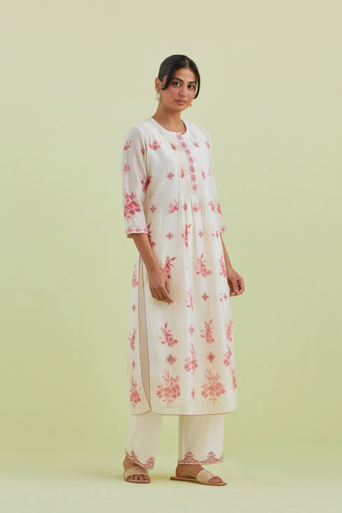 Sneha pink and off-white pintuck straight kurta set
