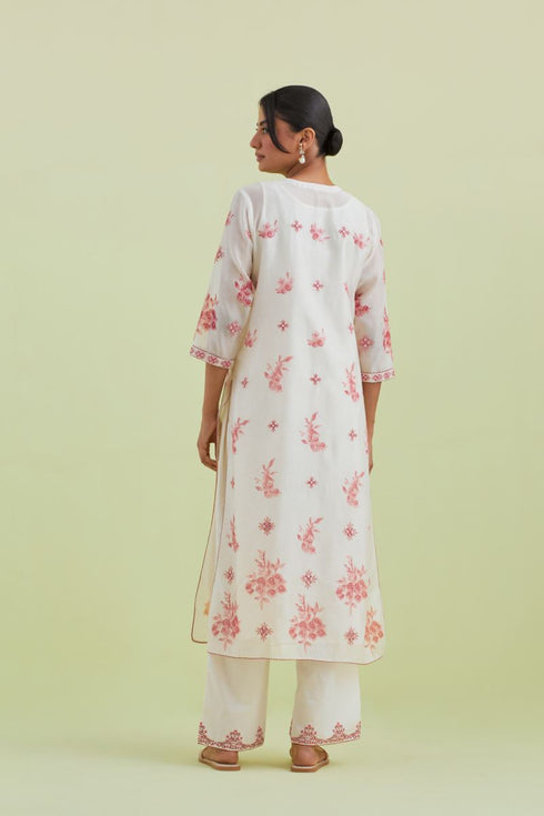 Sneha pink and off-white pintuck straight kurta set