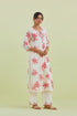 Sneha pink and off-white printed straight long kurta set