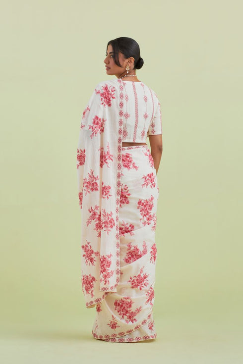 Sneha pink and off-white sari with blouse