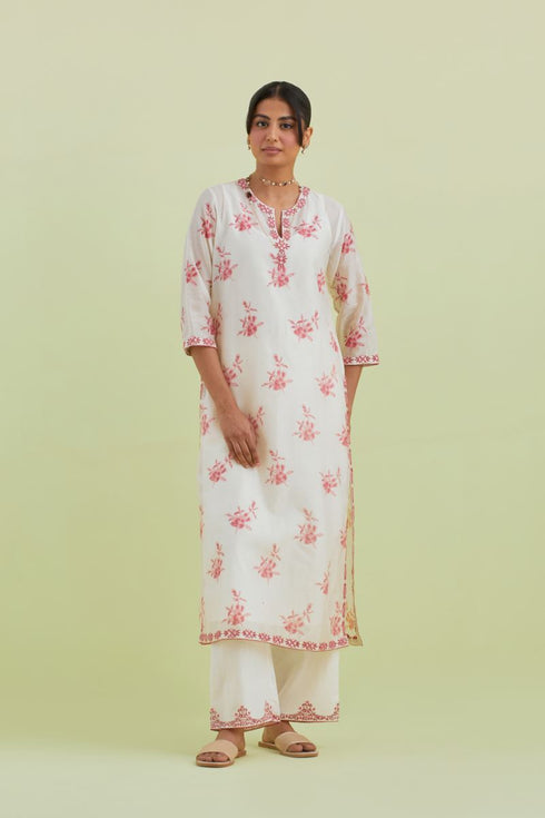 Sneha pink and off-white straight long kurta set