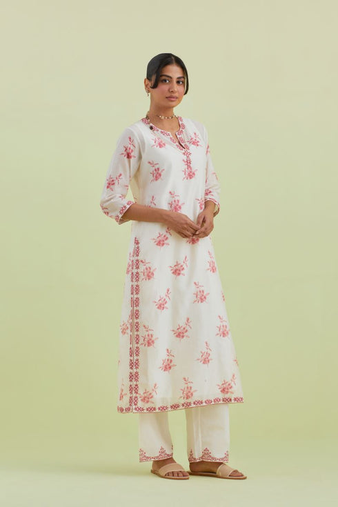 Sneha pink and off-white straight long kurta set