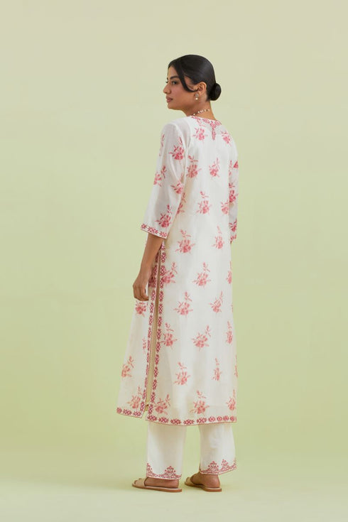 Sneha pink and off-white straight long kurta set