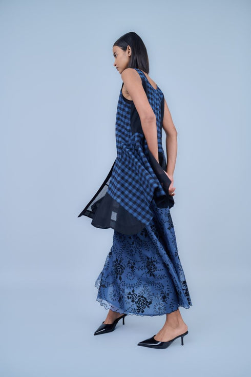 Space blue tank yarn dyed cotton tank top