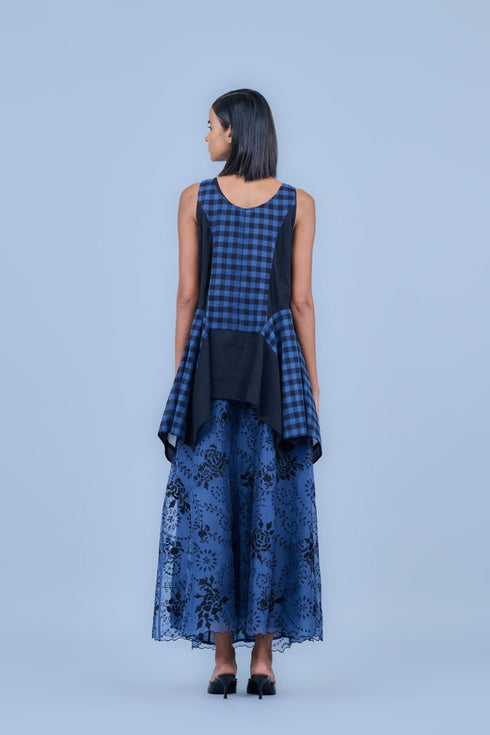 Space blue tank yarn dyed cotton tank top