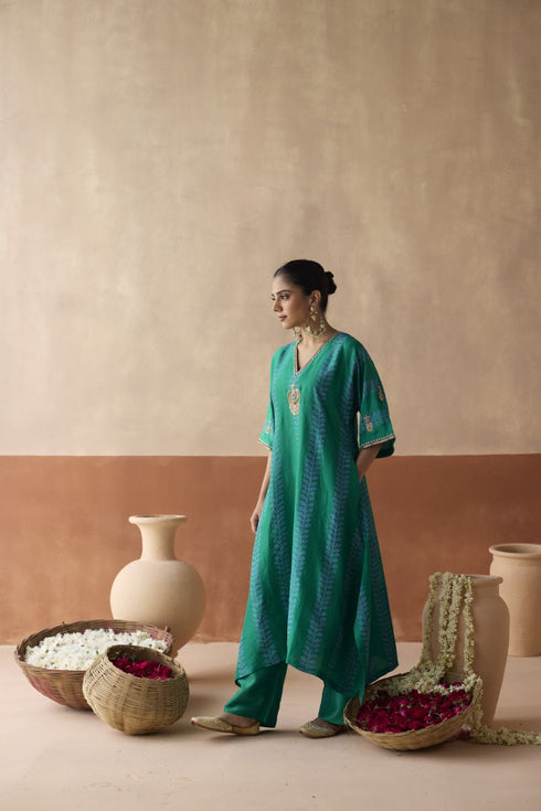 Stripe chaand turquoise kaftan set