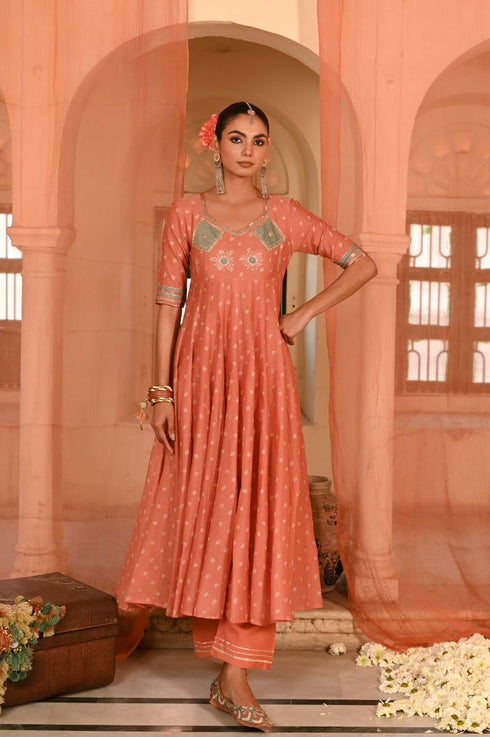 Surajmukhi orange anarkali set